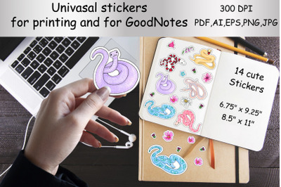 Stickers for printing and for the GoodNotes app Snake,flower