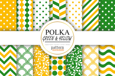 Polka Green And Yellow Color Digital Paper - T0301