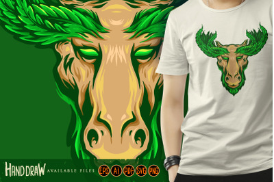 Deer with Marijuana Leaf Antlers Logo Mascot