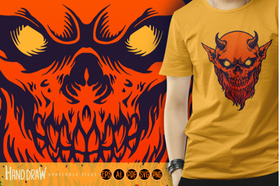 Red Devil Satan Horn with beard SVG