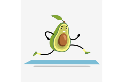 Avocado running or jogging on treadmill cartoon