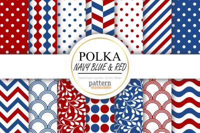 Polka Navy Blue And Red Digital Paper Pattern - Chevron/Wave/Str