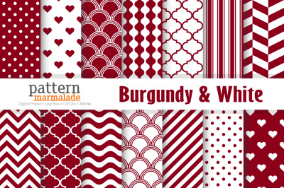 Burgundy And White Color Digital Paper - S1108
