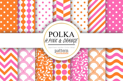 Polka Hot Pink And Orange Digital Paper - T0108