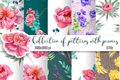 Peonies digital paper, seamless pattern