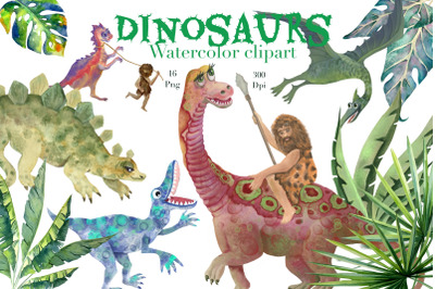 Dinosaurs watercolor clipart,png