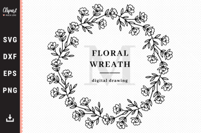 Floral wreath SVG, DXF, Wedding wreath SVG, Flowers branc