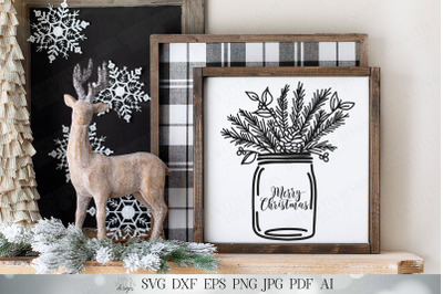 Christmas Mason Jar Arrangement SVG | Hand Drawn SVG | Christmas Flora