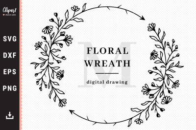 Floral wreath svg, Wildflowers SVG, Circle monogram cut files