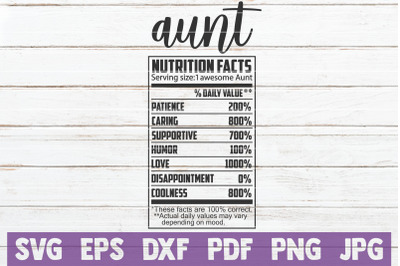 Aunt Nutrition Facts SVG Cut File