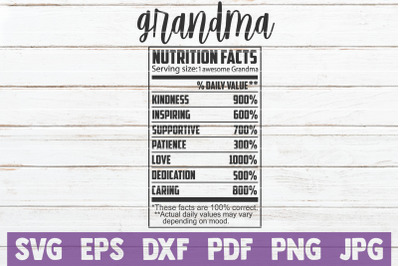 Grandma Nutrition Facts SVG Cut File