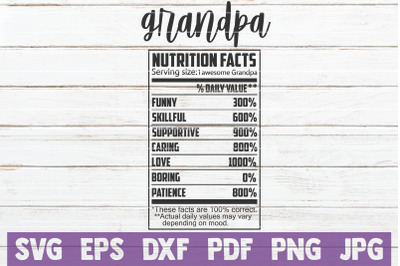 Grandpa Nutrition Facts SVG Cut File