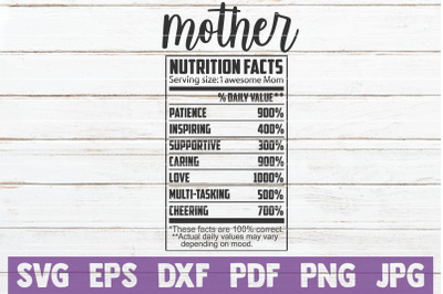 Mother Nutrition Facts SVG Cut File