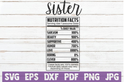 Sister Nutrition Facts SVG Cut File