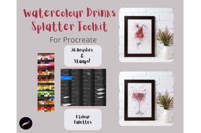 Procreate Watercolour Drinks Splatter Toolkit 36 X Brushes &amp; 8 Palette