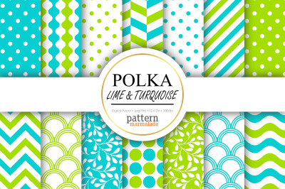 Polka Lime And Turquoise Digital Paper - T0904