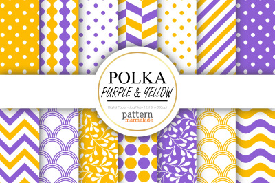 Polka Purple And Yellow Digital Paper - T0219