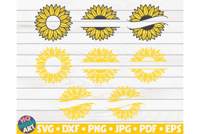 8 Sunflower Split Monogram Frames SVG Bundle
