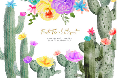 Colorful Cactus Watercolor Clipart&2C; Succulent Cactus Colorful Flower