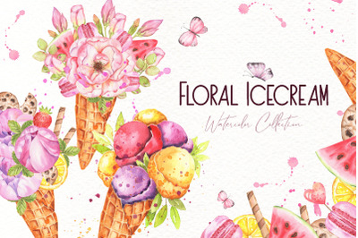 Floral Icecream Watercolor Set