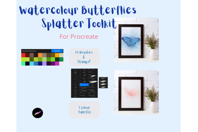 Watercolour Splatter Butterflies Toolkit for Procreate &amp; Colour Palett