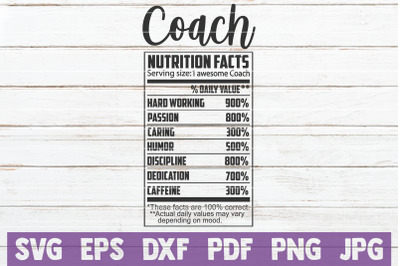 Coach Nutrition Facts SVG Cut File