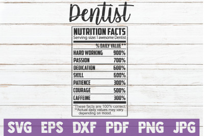 Dentist Nutrition Facts SVG Cut File