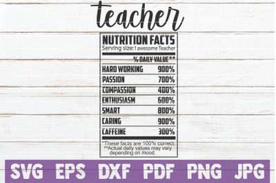 Teacher Nutrition Facts SVG Cut File