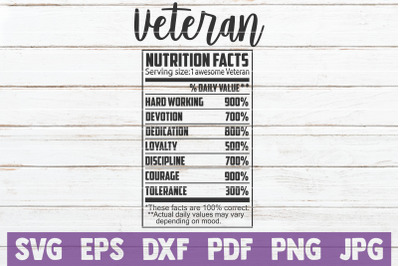 Veteran Nutrition Facts SVG Cut File