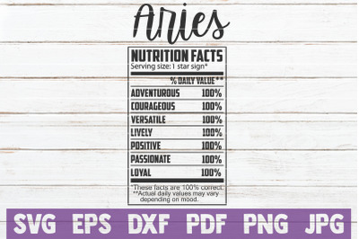 Aries Nutrition Facts SVG Cut File