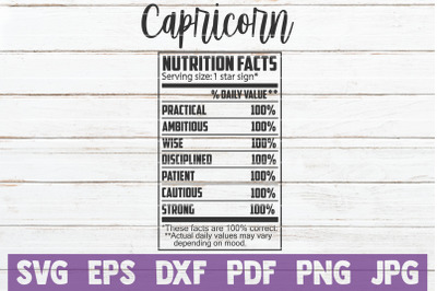 Capricorn Nutrition Facts SVG Cut File