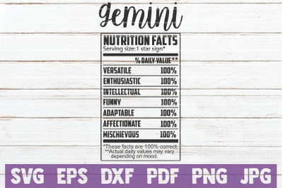 Gemini Nutrition Facts SVG Cut File