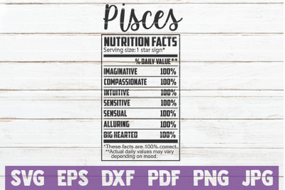 Pisces Nutrition Facts SVG Cut File