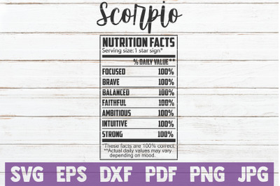 Scorpio Nutrition Facts SVG Cut File