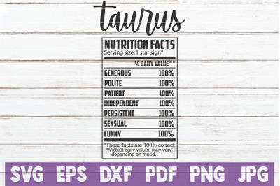 Taurus Nutrition Facts SVG Cut File