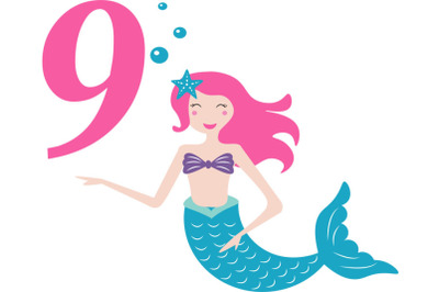Mermaid svg &2C; Birthday Mermaid SVG &2C; 9 th Birthday svg &2C; Mermaid Girl