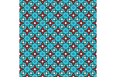 Seamless geometric ornament based on traditional islamic art. Red, blu
