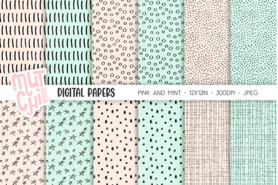 Pink and Mint Doodles Digital Paper