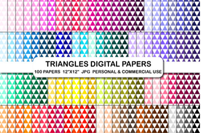 100 Triangle Pattern Digital Papers Set, Geometric backgroud