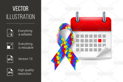 Puzzle awareness ribbon and calendar