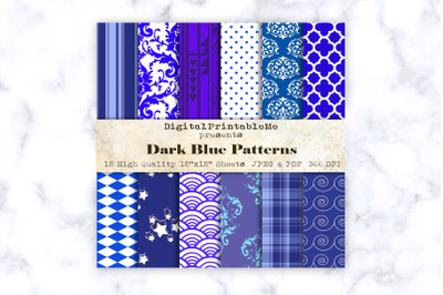 Blue Pattern Variety Pack Mixed Royal Blue Digital Papers, 12&quot; x 12&quot; S