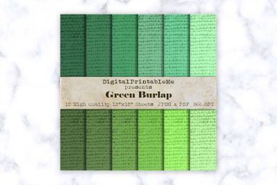 Green Burlap Digital Paper Pack,  Variety of Shades, Mixed Green Patte