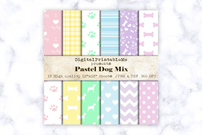 Pastel Dog Mix, Digital Paper Pack, Variety of Patterns, dog lover, Sc