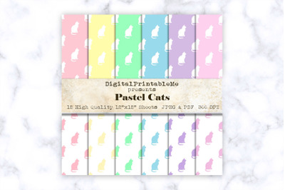 Pastel Cat Digital Paper Pack, Variety of Colors, cat lover, Scrapbook