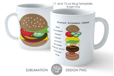 Burger Mug, burger assembly, recipe mug, burger art