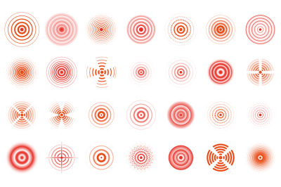 Red pain circles. Pain localisation circle&2C; medical pain sonar waves v