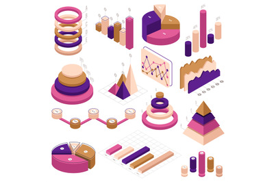 Infographic isometric elements. Data statistics 3d diagram infographic