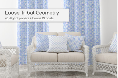 40 Watercolor Seamless Geometric Patterns in Tribal Style