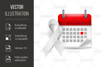 White awareness ribbon and calendar