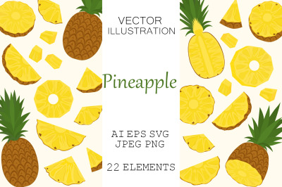 Pineapple vector. Pineapple fruits clipart. Pineapple SVG